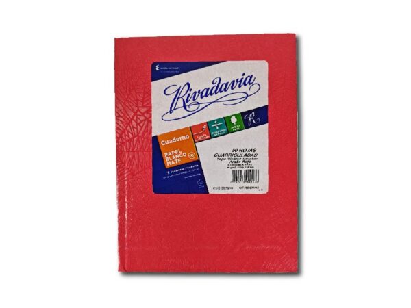 CUADERNO RIVADAVIA CUAD.LAV.ROJO 50h.