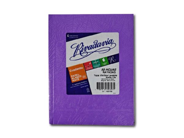 CUADERNO RIVADAVIA T/C RAY.LILA 50h.